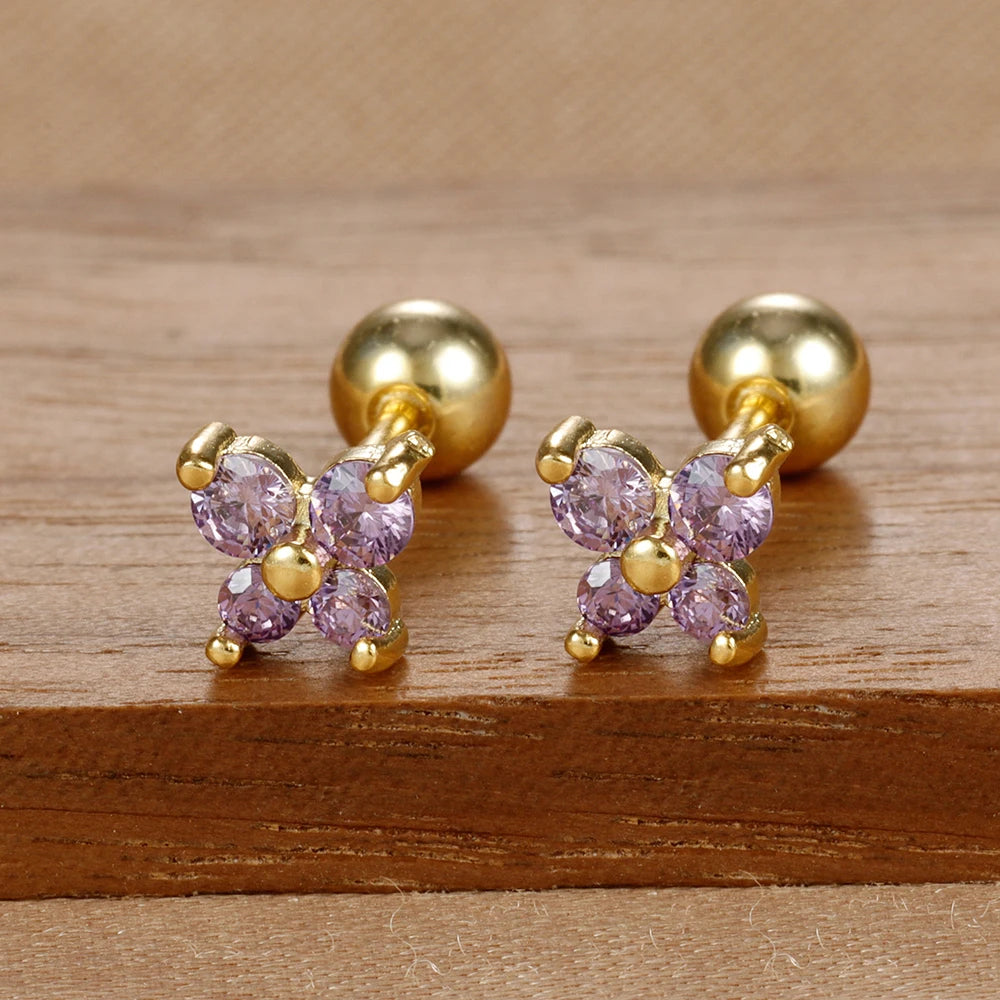 1 Pair Fashion Stainless Steel Zircon Butterfly Pendant Earrings Helix