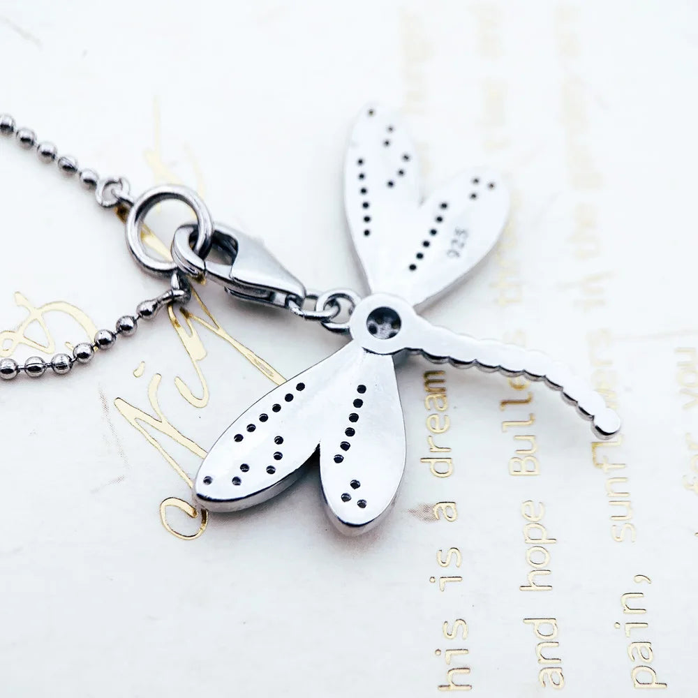 Pink Dragonfly Charm Necklace 925 Sterling Silver Filigree Jewellery Gift