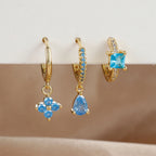 3PCS Waterdrop Shape Zircon Hoop Earrings Triangle Flower Studs