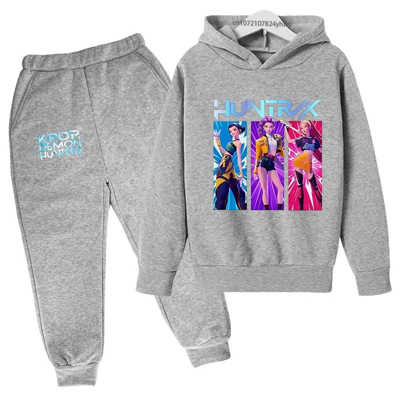 Kids Kpop Demon Hunters Anime Print Hoodie & Pants Tracksuit 2-13 Years