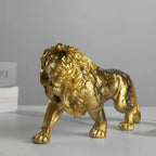 Resin 25cm Lion Statue Gold Animal Sculpture Collectible Office Desk Accessories