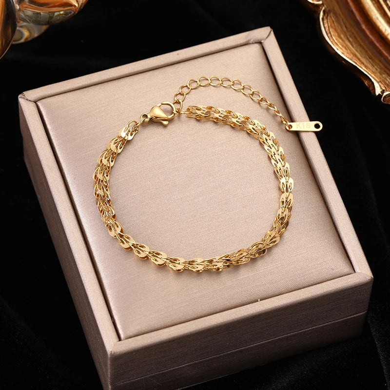 Gold Colour Stainless Steel Link Chain Bracelet Non-Fading Jewellery