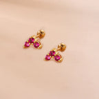 2PCS New Stainless Steel Rose Red Mini Piercing Stud Earrings