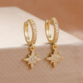 New Star Zircon Stainless Steel Pendant Hoop Earrings 18K Gold