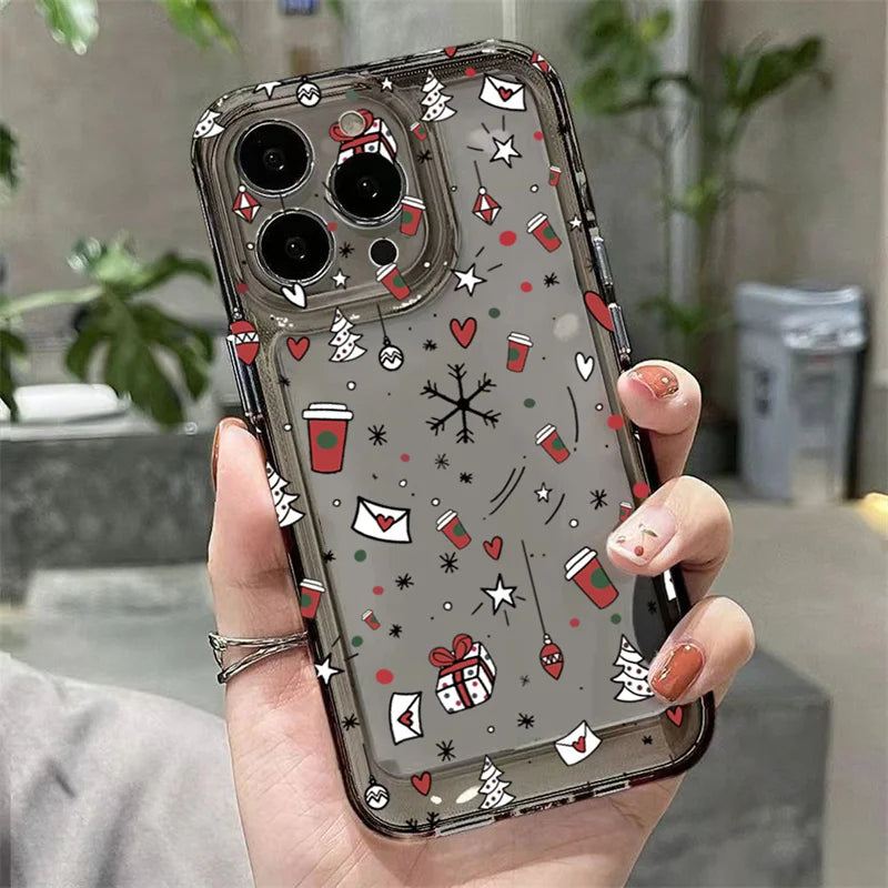 Cartoon Christmas Clear Case for iPhone 17 16 15 14 13 12 11 Pro Max XR SE2