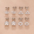2PCS Fashion Geometry Zirconia Twinkle Star Stud Earrings Shinny