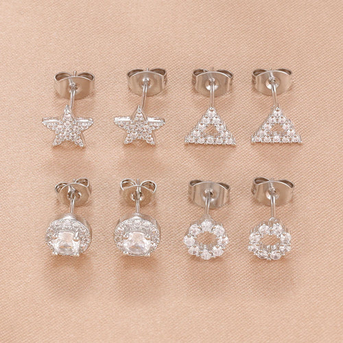 2PCS Fashion Geometry Zirconia Twinkle Star Stud Earrings Shinny
