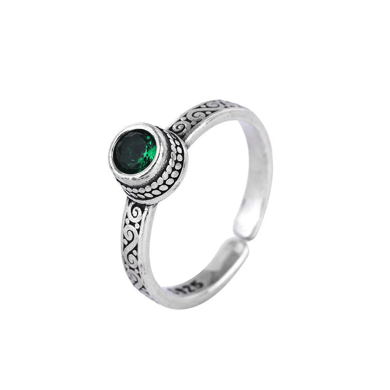 925 Sterling Silver Green Zircon Ring Wedding Engagement Female Vintage Luxury Accessory