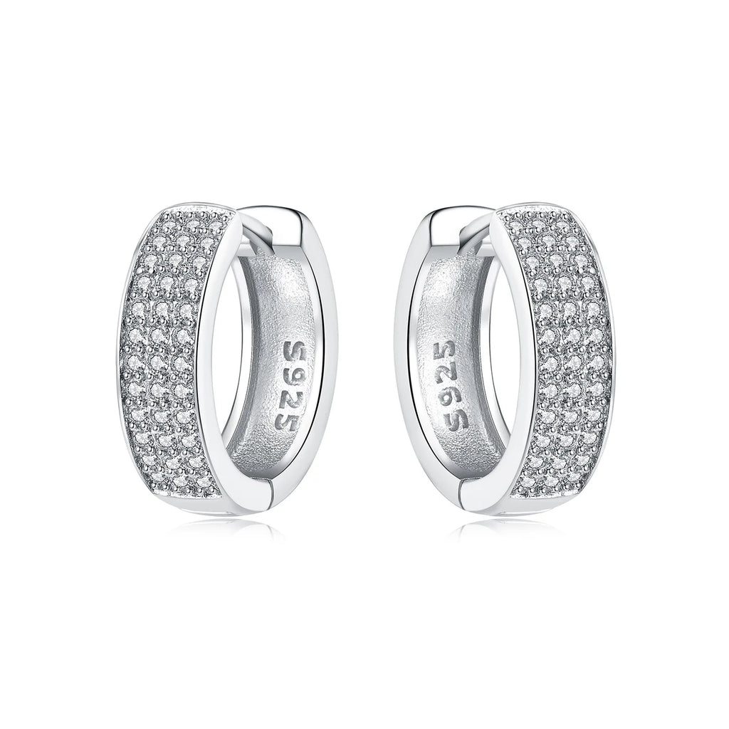 925 Sterling Silver Square Chain Stone Inlaid Hoop Earrings Trendy Jewellery