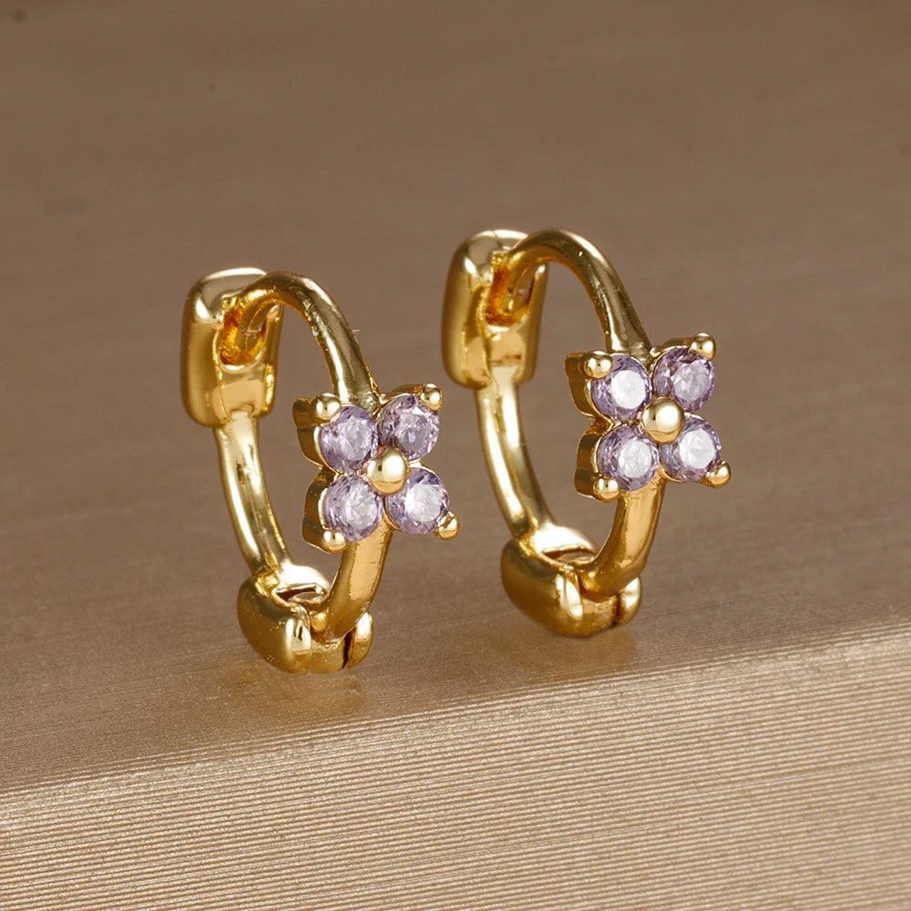 18K Gold Plated Green Zirconia Huggies Hoop Earrings Square Pendant