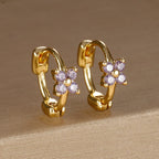 18K Gold Plated Green Zirconia Huggies Hoop Earrings Square Pendant