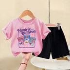 K-pop Girls Summer Casual Outfit Short Sleeve Top and Elastic Waist Shorts