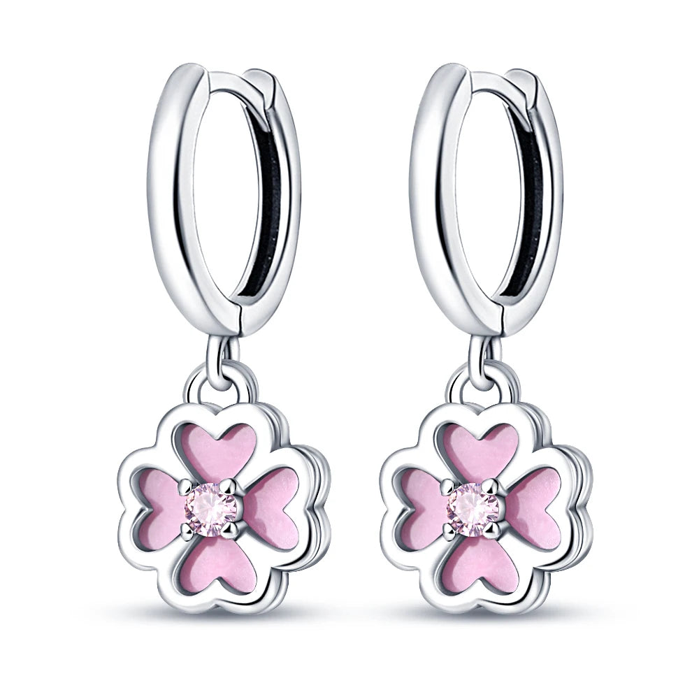 925 Sterling Silver Pink Sweet Bow Drop Earrings Trendy Anniversary Jewellery