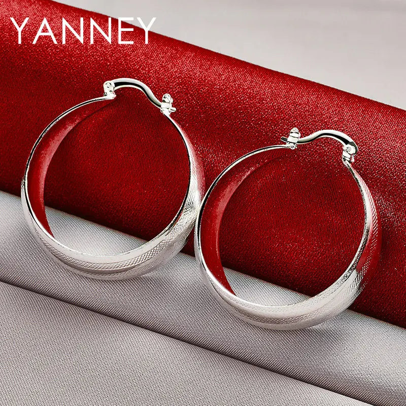 925 Sterling Silver Glossy Geometric Round Hoop Earrings Women Fashion Gift