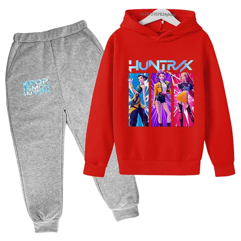 Kids Kpop Demon Hunters Anime Print Hoodie & Pants Tracksuit 2-13 Years