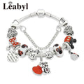 Red Black Enamel Bowknot Heart Pendant Bracelet Mickey Minnie Beads Gift