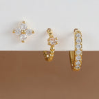 3PCS Sets Exquisite Flower Circle Hoop Earrings 14K Gold Plated