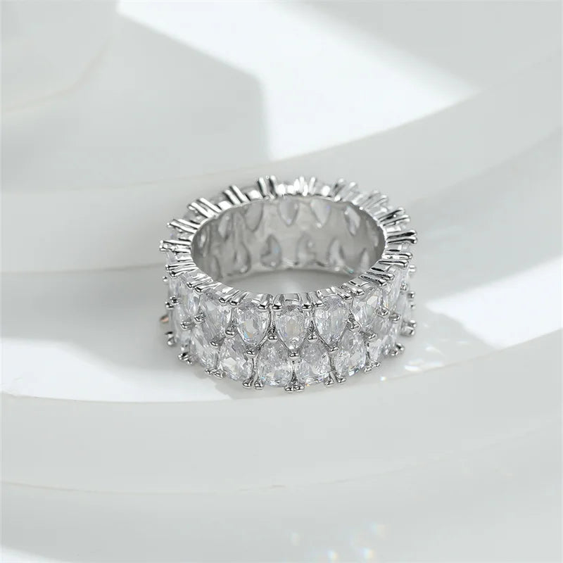 Boho Female Big Crystal Zircon Stone Ring Luxury Fashion Silver Color Love Engagement Ring Vintage Wedding Rings For Women Gifts