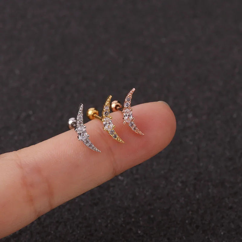 1PC Rose Curved CZ Cartilage Ear Stud 10g Stainless Steel Helix Rook