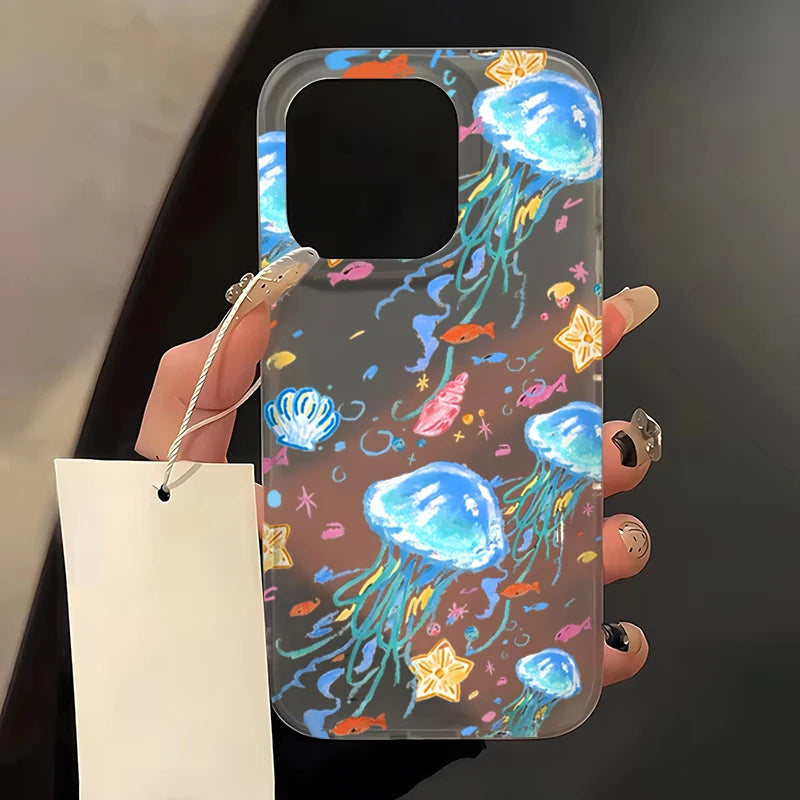 Ocean Jellyfish Print Case for iPhone 17 16 15 14 13 12 Pro Max