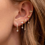 1PC Stainless Steel Cubic Zirconia Chain Hoop Earrings Star Moon