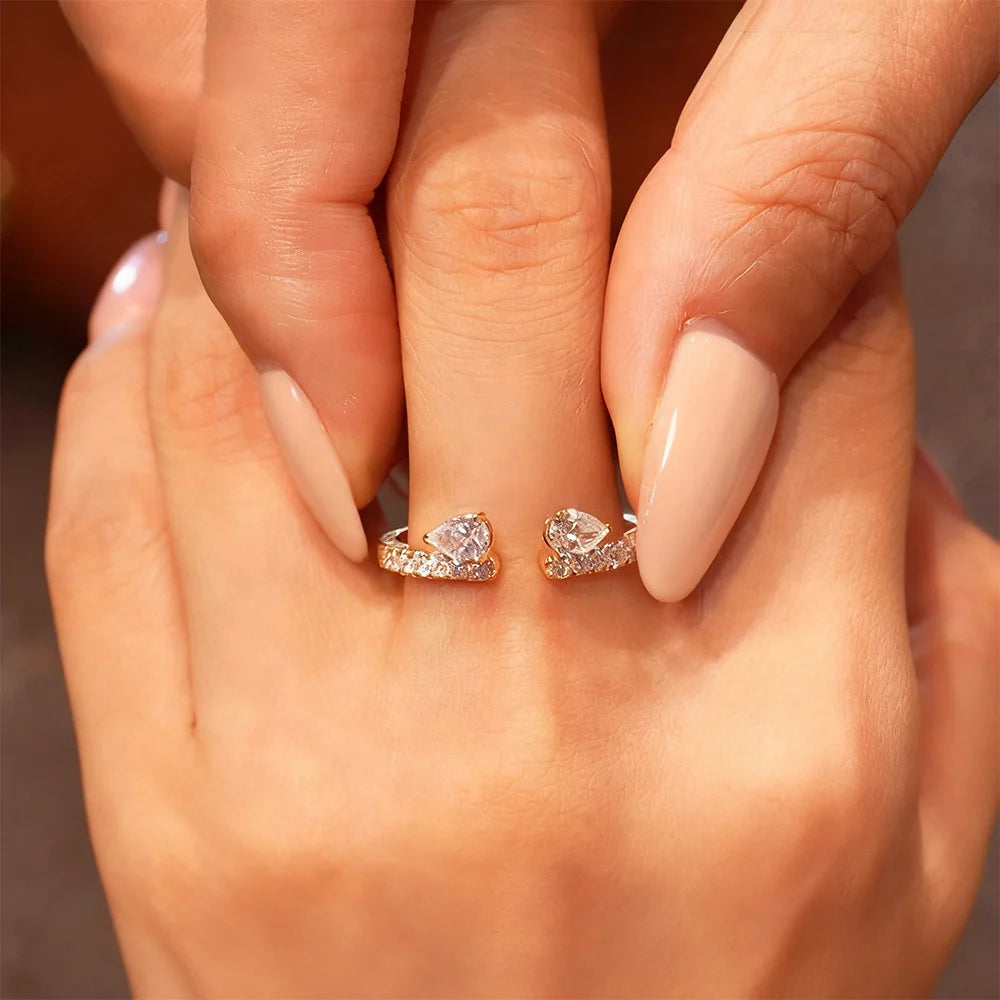 2ct Oval Moissanite Ring Set with Side Pear Diamond Stackable Wedding Band 925 Sterling Silver