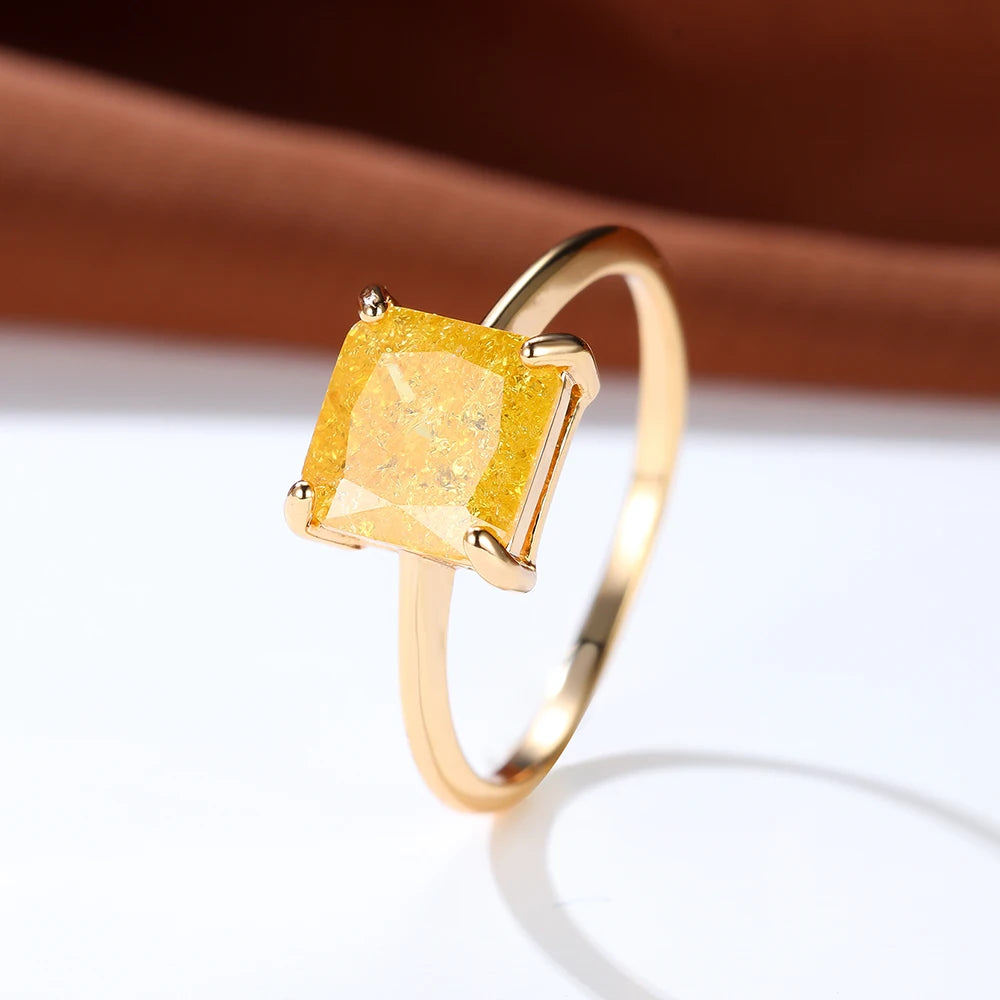Delicate Purple Yellow Ice Flower Stone Square Rings For Women Silver Gold Color White Zircon Thin Wedding Bands Party Jewelry