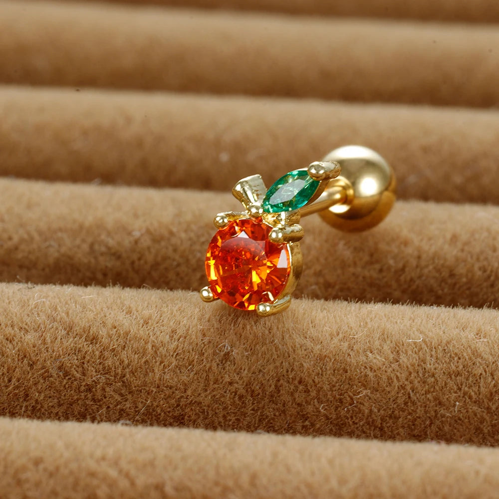 12 Styles Crystal Zircon Mini Fruit Stud Earrings Stainless Steel