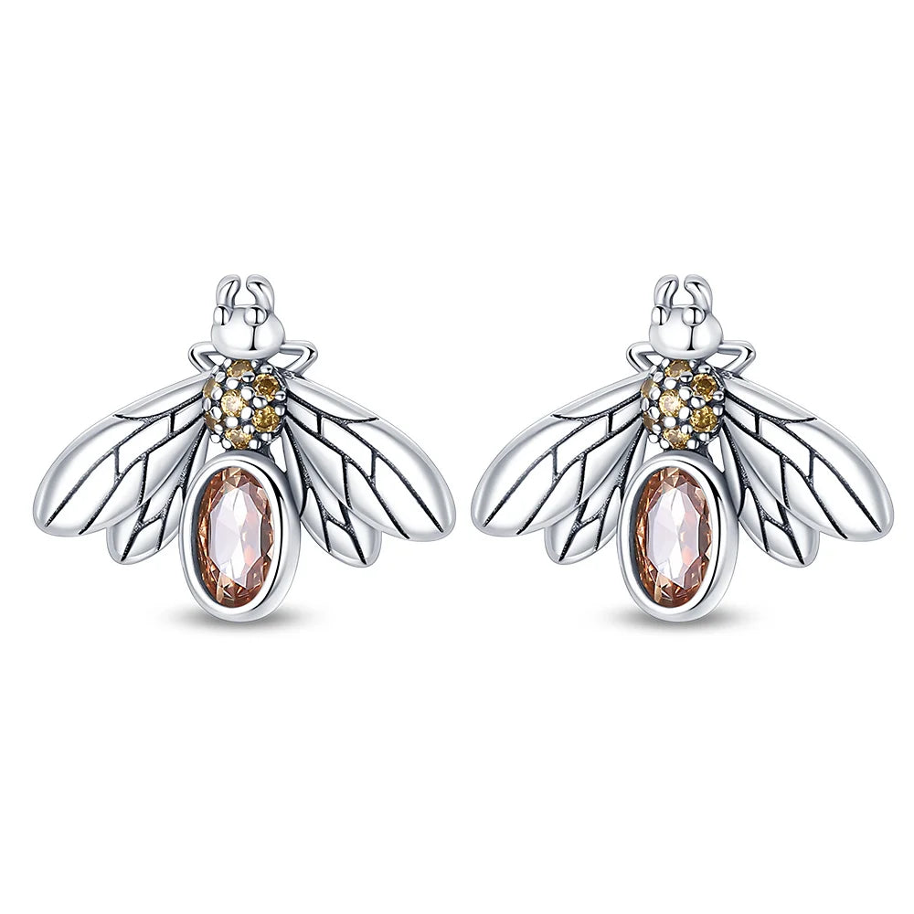 925 Sterling Silver Cute Bees Insects Stud Earrings Exquisite Birthday Gift