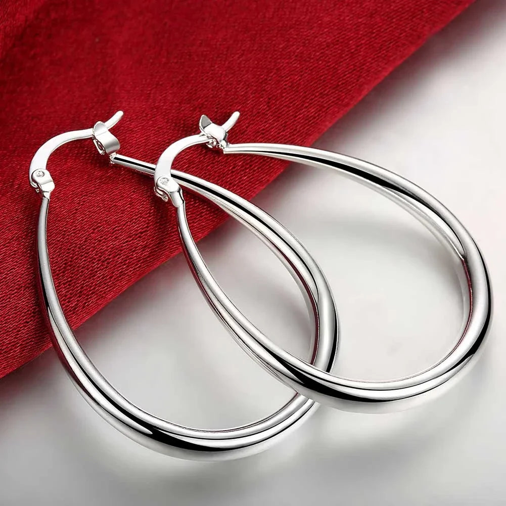 925 Sterling Silver 41mm Smooth Big Hoop Earrings Women Party Wedding Gift