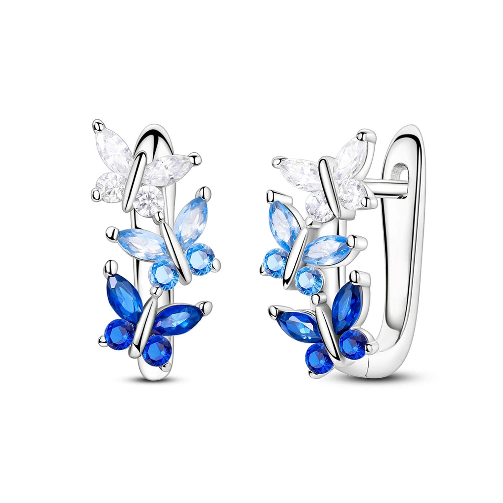 925 Sterling Silver Blue Leaf Plant Ear Studs Hoop Earrings Jewellery Gift