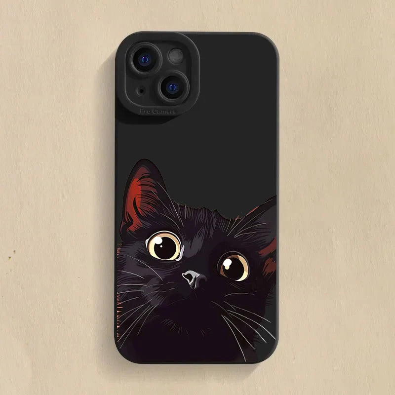 Cute Black Cat Silicone Case for iPhone 17 16 15 14 13 12 Pro Max
