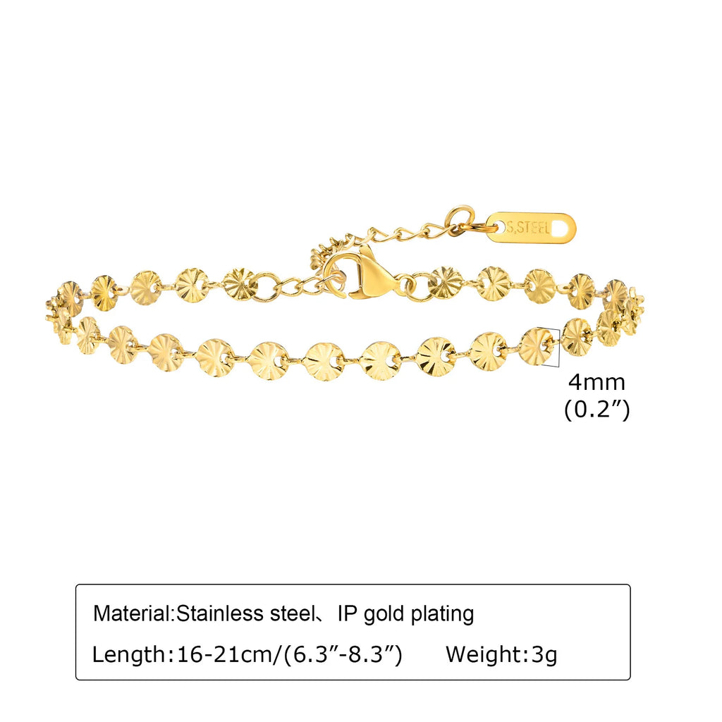 Texture Discs Bracelet Adjustable for Women, Stainless Steel Gold Plated Boho Minimalist Stacking Layered Jewelry