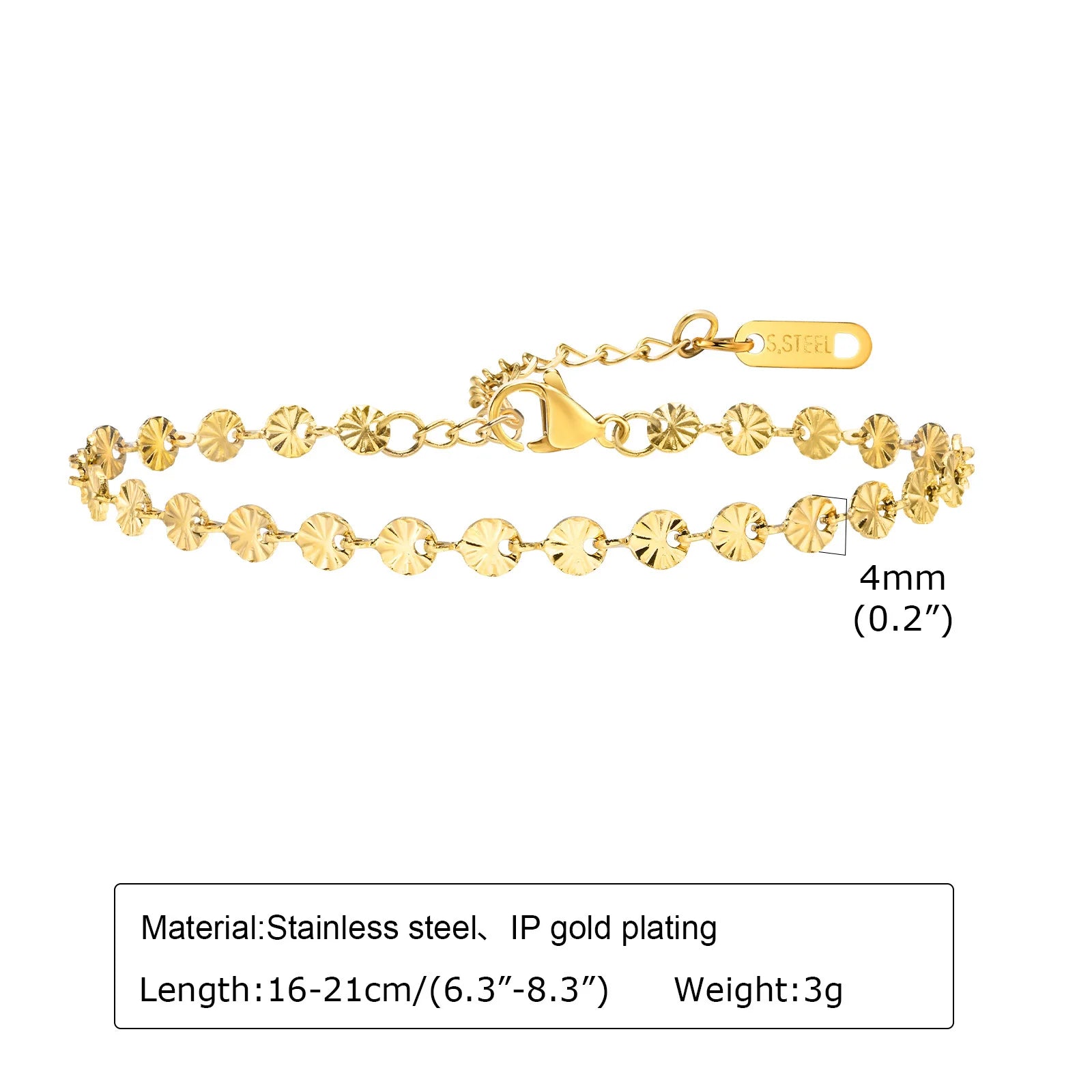 Texture Discs Bracelet Adjustable for Women, Stainless Steel Gold Plated Boho Minimalist Stacking Layered Jewelry