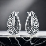 925 Sterling Silver Vintage Vine Versatile Hoop Earrings Fine Birthday Gift