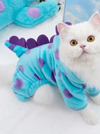 Dinosaur Plush Pet Costume 4-Leg Jumpsuit Flannel Cosplay Party Outfit