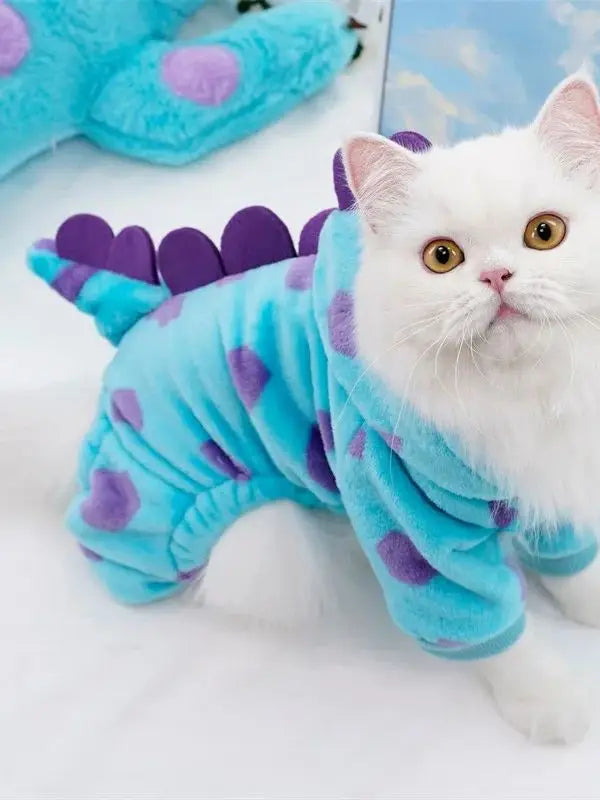 Dinosaur Plush Pet Costume 4-Leg Jumpsuit Flannel Cosplay Party Outfit