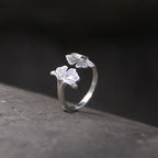 Ginkgo Biloba Leaves Open Ring 925 Sterling Silver Wedding Luxury Accessories