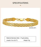 6mm Waterproof Mesh Link Chain Bracelet For Women, 18k Gold Plated Stainless Steel Adjustable, Non Tarnish Jewelry 17cm-21cm