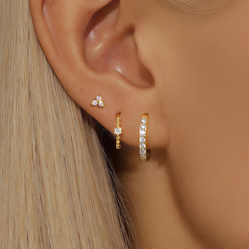 3PCS Sets Exquisite Flower Circle Hoop Earrings 14K Gold Plated
