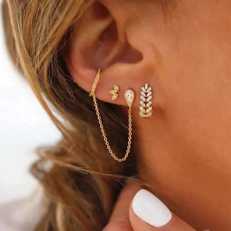 Fashion Silver Colour Stainless Steel Chain Hanging Earrings Huggie