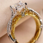 925 Sterling Silver Modern Fashion Princess CZ Two Tone Ring Luxury Bridal Wedding Statement Jewellery