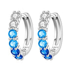 925 Sterling Silver Sparkling Blue Yellow Zircon Hoop Earrings Jewellery Gift