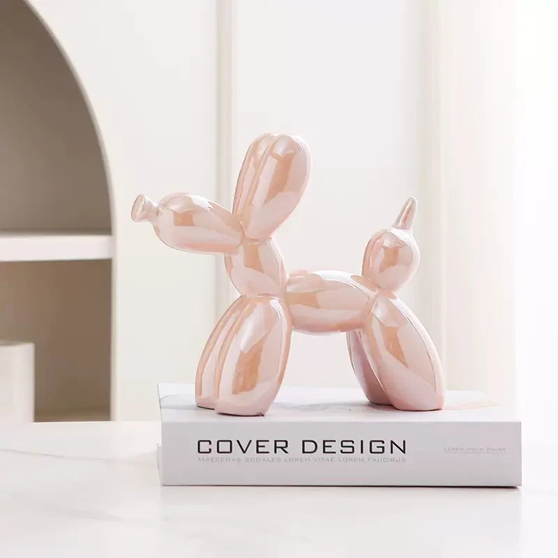 Ceramic Plating Balloon Dog Figurines Animal Statue Handmade Sculpture Modern Desk Decor