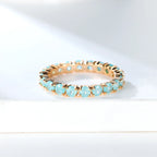 Fashion Single Row Stone Blue Green Pink Ice Flower Zircon Stacking Engagement Rings For Women Gold Color Round Wedding Bands