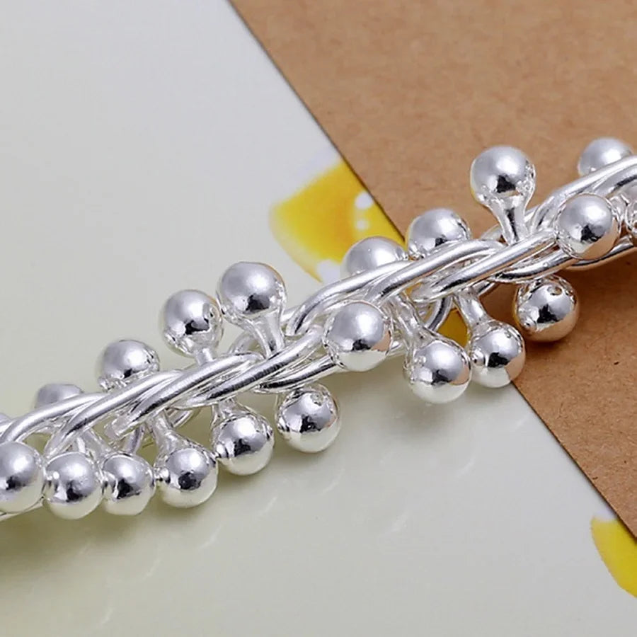 Solid Chain Beads Bracelet 925 Sterling Silver Women Wedding Fashion Jewellery