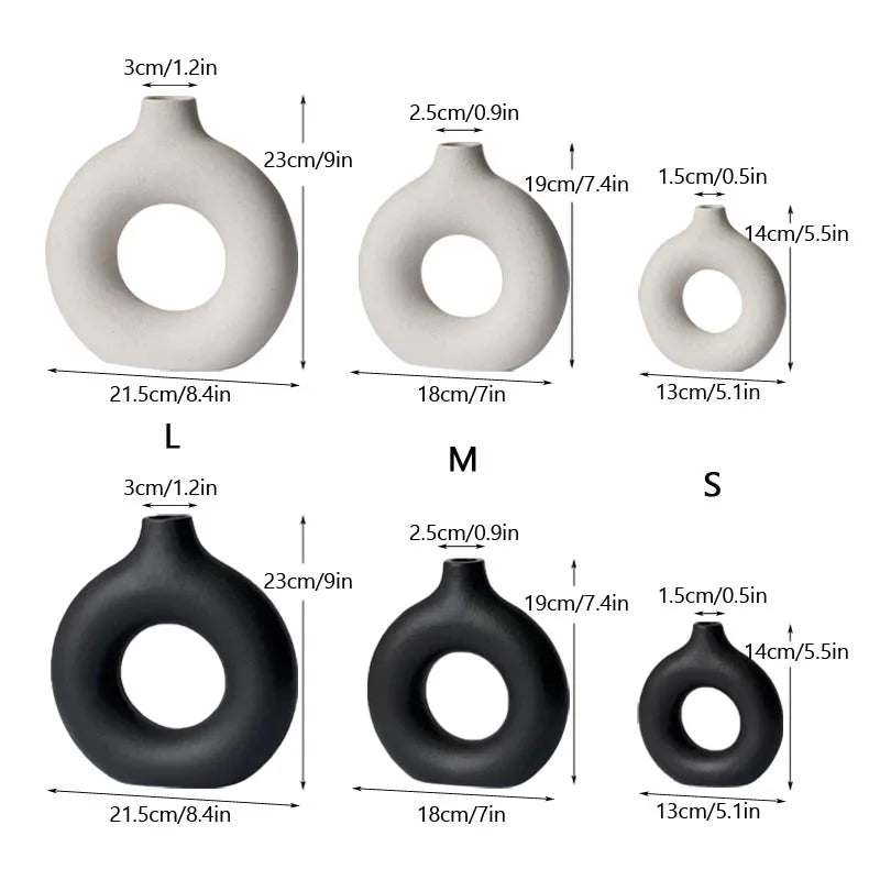 Circular Hollow Ceramic Vase Donuts Nordic Art Pampas Grass Home Decoration Office