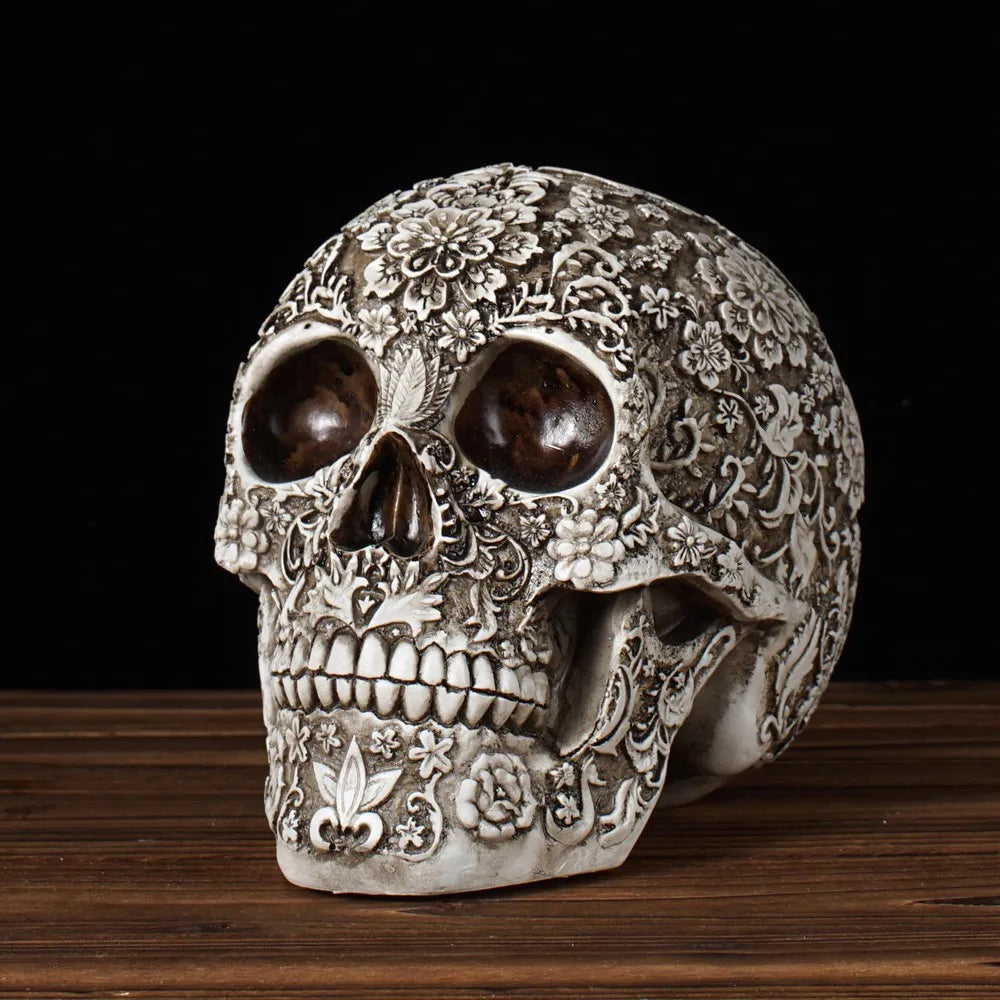 20cm Carved Skull Figurines Halloween Party Decoration White Head Sculpture Ornament