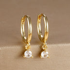 18K Gold Plated Green Zirconia Huggies Hoop Earrings Square Pendant