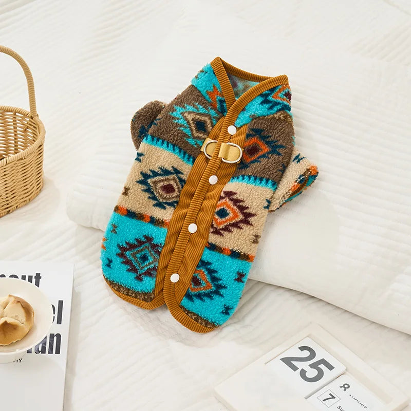 Boho Chic Dog Cat Winter Vest Traditional Pattern Sweater with Back Opening